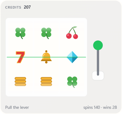 Slot machine widget in DeskDash with a lever, a credit balance and a spin counter