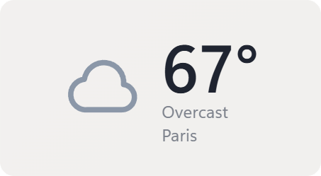 Weather widget in DeskDash showing an overcast sky and the temperature in Paris